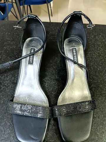 Nine West black beaded ankle-strap sandals, size not specified