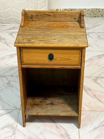 Solid Wood Bedside Table with Drawer and Open Shelf