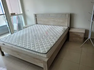 Queen wooden bed frame with mattress