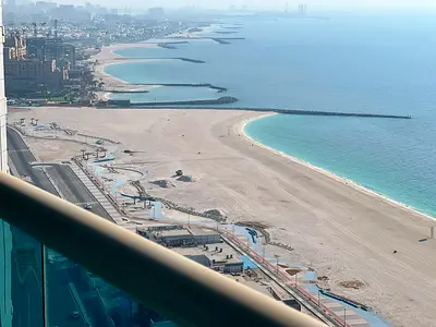 2BR apartment in Residence Towers Ajman Corniche, direct sea view, master room, 2 bathrooms, laundry room, equipped kitchen, private parking.