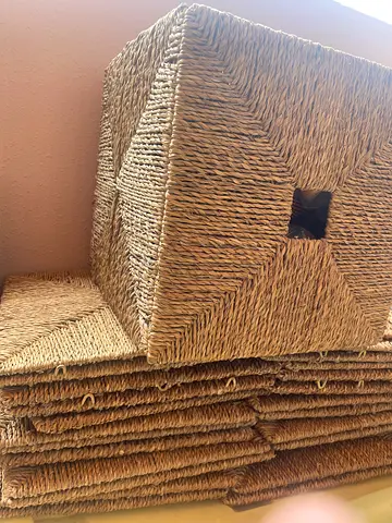 Set of Woven Seagrass Square Storage Baskets (Natural)