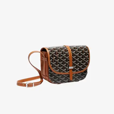 Goyrad Brown patterned crossbody leather-trim shoulder bag -