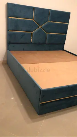 New Queen size upholstered bed with geometric headboard - teal