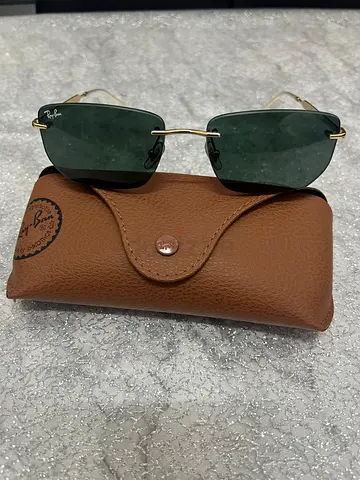 Ray-Ban Rimless Green Lens Sunglasses with Brown Case - Good Condition (unisex)