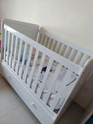 White Wooden Baby Crib with Storage Drawers - Good Condition