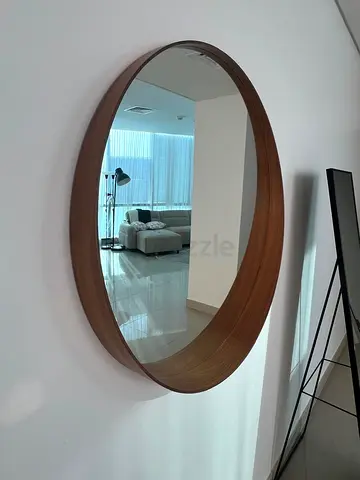 Round Wooden Framed Wall Mirror - Modern Minimalist Design