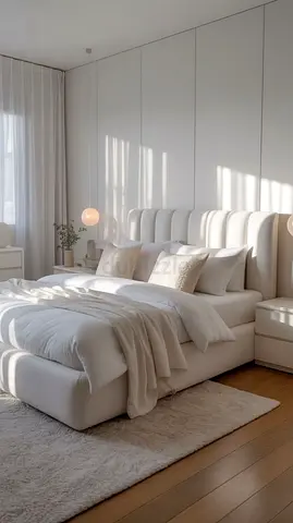 Modern Upholstered Bed Frame with Fluted Headboard