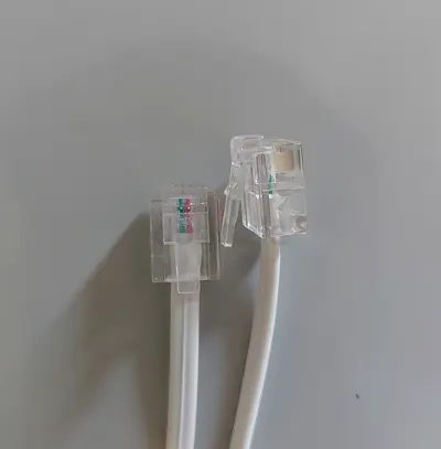 2 × White RJ11 Telephone Cable with Clear Plugs