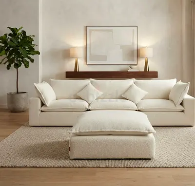 Premium Living Room Sofa
✔️ Feather-filled cushions for luxury comfort
✔️ Soft-touch boucle fabric
✔