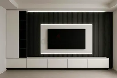 Modern wall-mounted entertainment unit with LED backlight