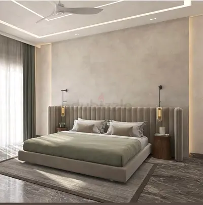 Modern Upholstered Bed with Extended Fluted Headboard