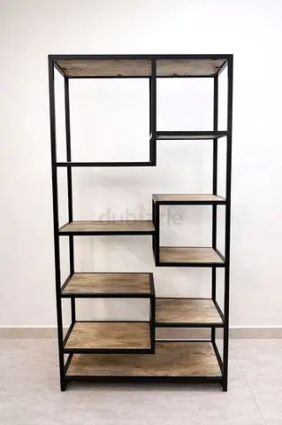 Solid Wood Bookshelf / Display Rack With Iron Frame
