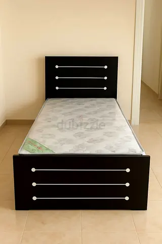 New Single black wooden bed frame with mattress