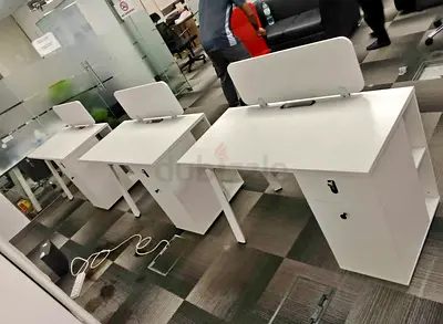 Set of 3 White Office Workstations with Storage Drawers