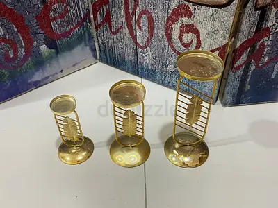 Set of 3 Vintage Brass Candle Holders with Decorative Leaf Motif