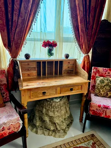 Solid Wood Writing Desk with Drawers and Cubbyholes - Rustic Finish