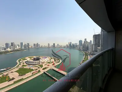 Spacious Annual Apartment for Rent in Al Majaz 3 | 3 Bedrooms + Living Room | Sea View Balcony | Free Parking | Free Gym & Pool | Central AC |