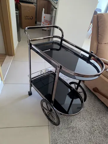 Vintage chrome and glass serving trolley / bar cart - good condition
