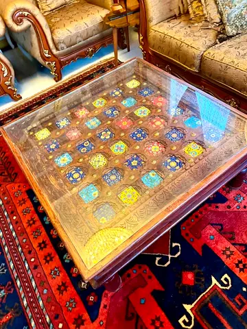 Marina Handcrafted Square Coffee Table with Inlaid Tile Top and Glass