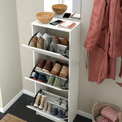 IKEA Bissa White Shoe Cabinet with Tilt-Out Drawers - 3 Tier