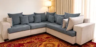 Large L-Shaped Beige & Grey Sectional Sofa with Matching Cushions
