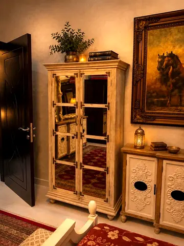 Solid Wood Marina Mirrored Cabinet - Rustic Display Storage