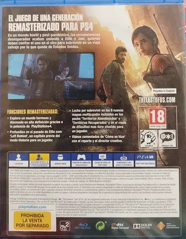 The Last of Us Remastered (PS4) - Spanish cover, PEGI 18