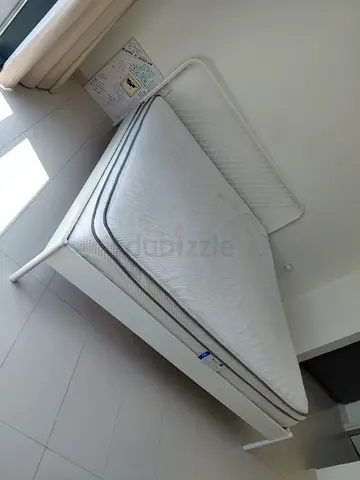 White Metal king Bed Frame with Mattress - Good Condition