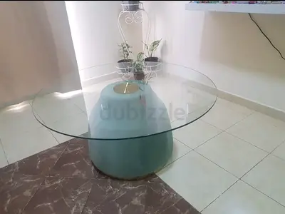 Round Glass Top Coffee Table with Ceramic Base - Light green