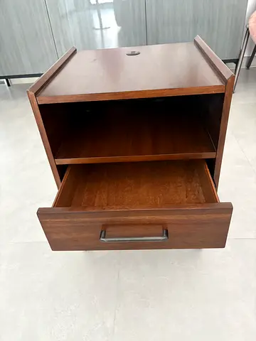 Solid wood bedside table with drawer and open shelf - dark finish