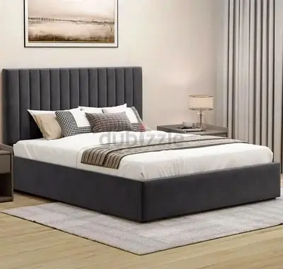 New Grey Upholstered King Size  Bed with Tall Channel-Tufted Headboard