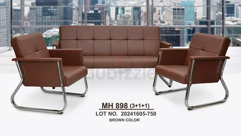 Brown Leatherette 3-seater Sofa with 2 Matching Armchairs (Modern Office Set)