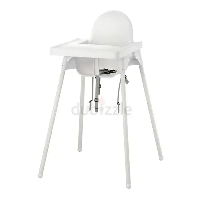 IKEA White Minimalist Baby High Chair with Tray and Safety Straps