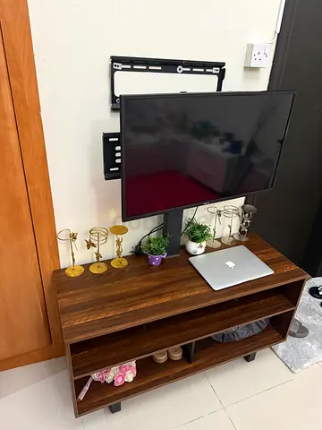 Wooden TV Entertainment Unit with Open Shelves - Good Condition