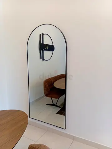 Modern Arched Wall Mirror with Black Metal Frame