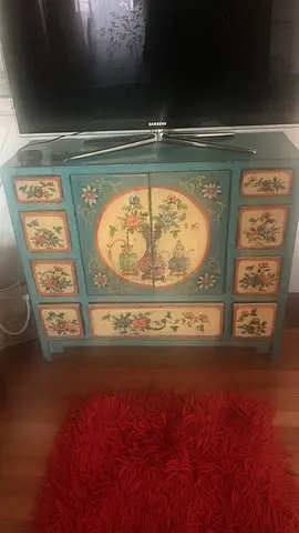Hand-painted Floral Wooden Cabinet - Vintage Style, Good Condition