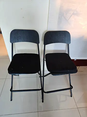 Set of 3 black metal dining standing chairs with cushioned seats - negotiable