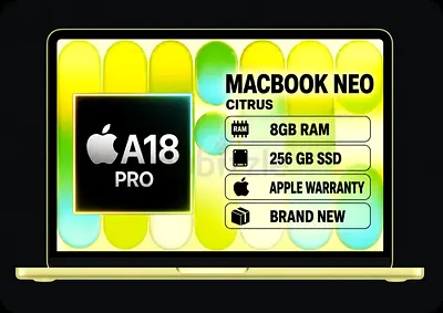 MacBook Neo Citrus - A18 Pro, 8GB RAM, 256GB SSD, Apple Warranty