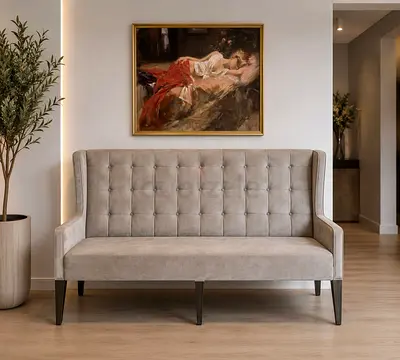 Marina Grey Velvet Bench with Backrest