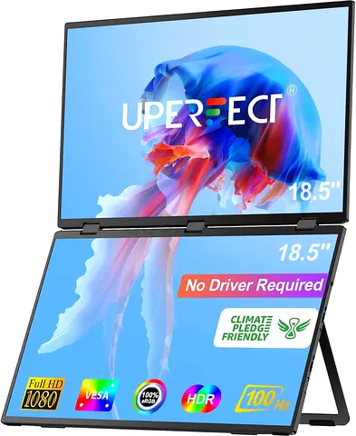 Portable 18.5" Dual-Screen USB-C Monitor – Full HD 100Hz (Slim, Stand Included) 1080P