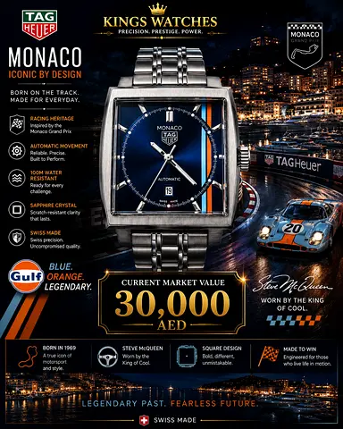 Tag heuer Monaco Square-faced stainless steel automatic watch with blue dial (Mens)