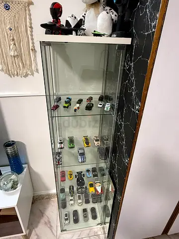 Collection of Die-Cast Toy Cars (35+ pieces) in Glass Display Case
