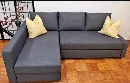 Grey L-shaped Fabric Sofa with Storage Chaise — Good Condition