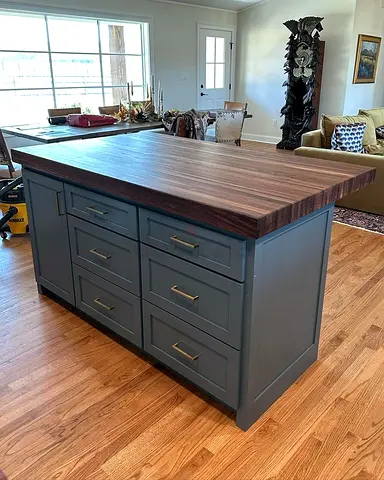 Solid Wood Kitchen Island with Drawer Storage and Thick Butcher Block Top