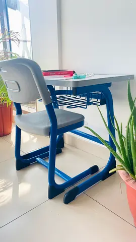 Used school study desk and chair set – compact, sturdy, blue frame