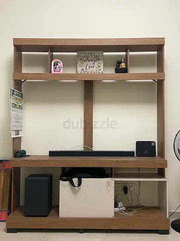 Used modern wooden entertainment TV unit with shelves and storage
