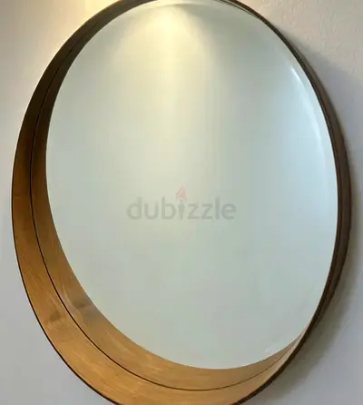 Modern Round Wall Mirror with Wood Frame