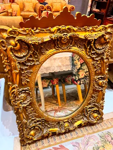 Ornate Vintage Gold Gilded Wall Mirror - Round Centerpiece