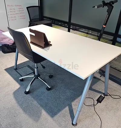 White Office Desk with Metal Legs - Modern Study Table