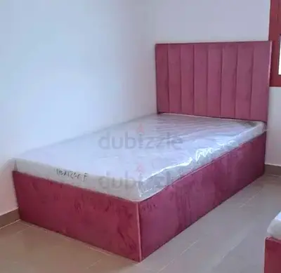 New Double upholstered bed with storage and mattress - pink velvet